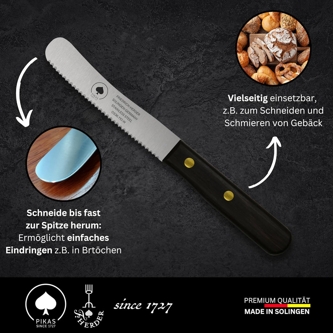 PIKAS - Solingen Messer mit Wellenschliff, Thermonuss Holzgriff, Premium Buckelmesser, Küchenmesser,