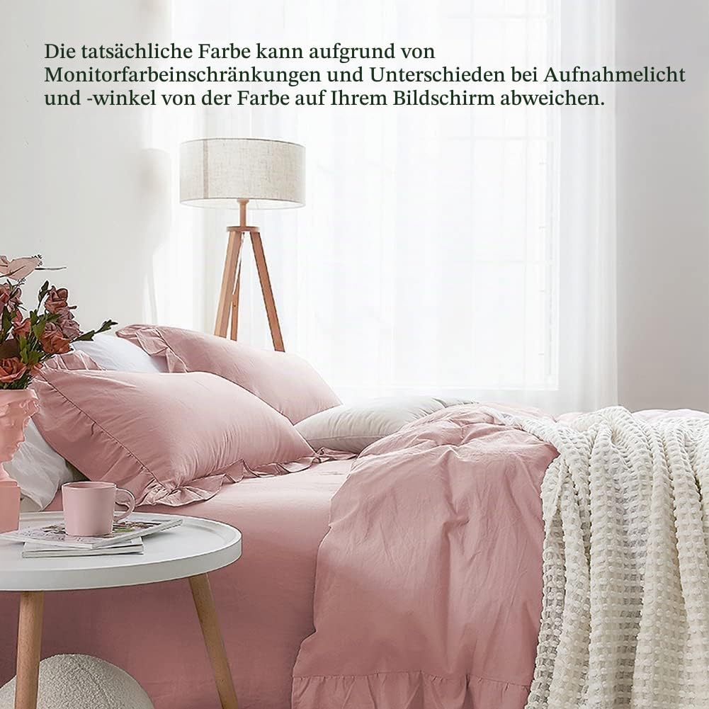 Lanqinglv Rüschen Rosa Bettwäsche 155x200 2 Teilig Mädchen Mikrofaser Bettbezug Deckenbezug mit Reis