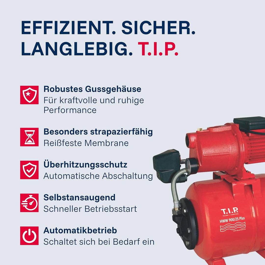 T.I.P. Hauswasserwerk Guss (2.800 l/h Fördermenge, 42 m Förderhöhe, 4,2 bar Druck, 600 W, Installati
