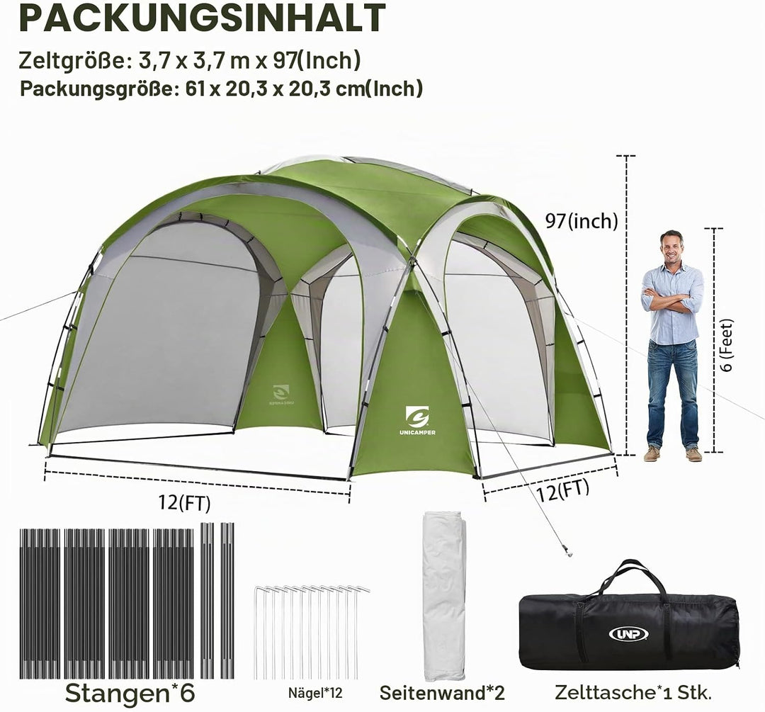 UNICAMPER Grosses Strandzelt UPF 50+, 3,6 x 3,6 m, wasserdicht und regenfest, Kuppel-Sonnenschutz fü