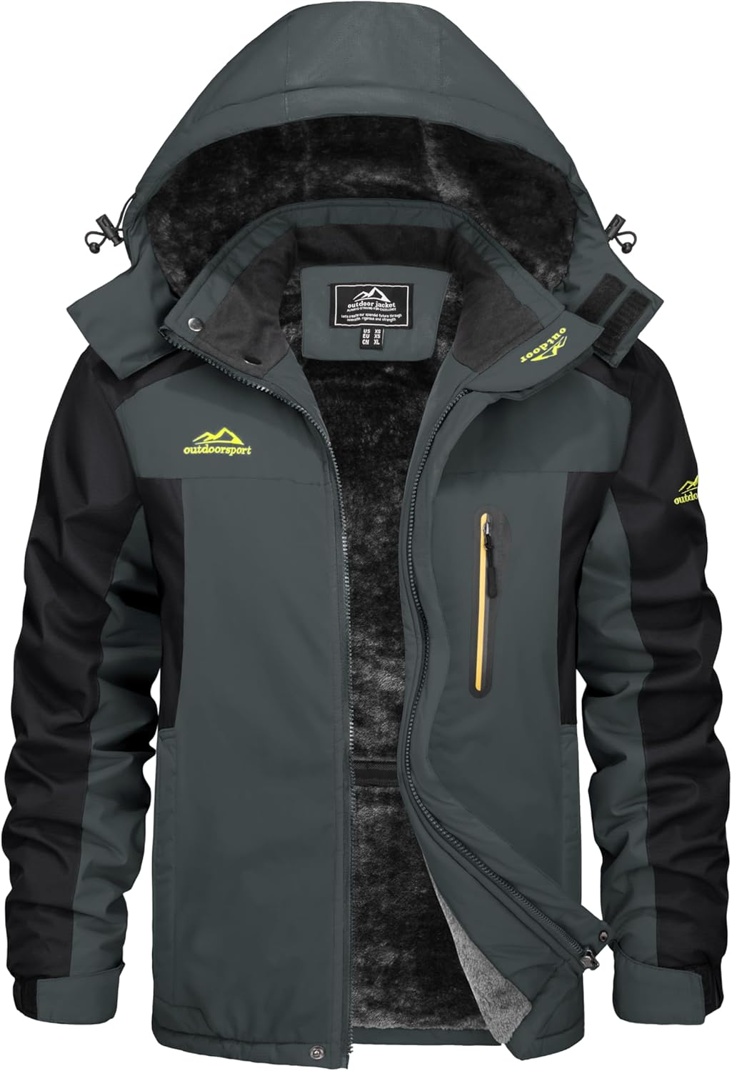 KEFITEVD Herren Winterjacke Wasserabweisende Warm Gefüttert Skijacke Outdoorjacke mit Abnehmbarer Ka