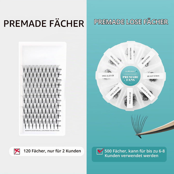 Vorgefächerte Volumen Wimpern Fertige Fächer Wimpernverlängerung 8D 8-15mm Mischung D Cur 500PCS von