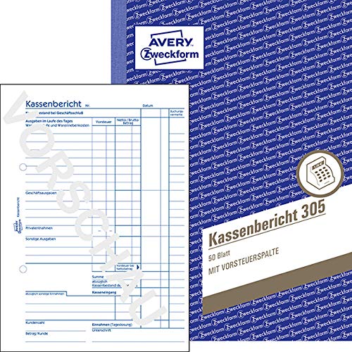 Avery Zweckform 305 Kassenbericht, DIN A5, vorgelocht, 50 Blatt, weiss (10er Vorteilspack)