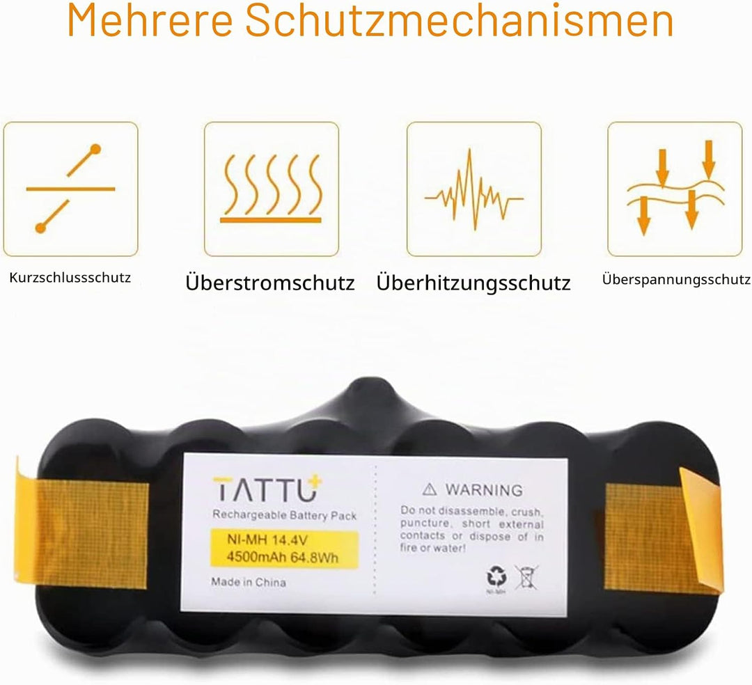 Tattu 14,4 V 4500 mAh NI-MH Akku für iRobot Roomba 500 600 700 800 Serie Ersatzakku passend für R3 i