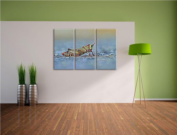aussergewöhnliche Heuschrecke NewArt 3-Teiler Leinwandbild 120x80 Bild auf Leinwand, XXL riesige Bil