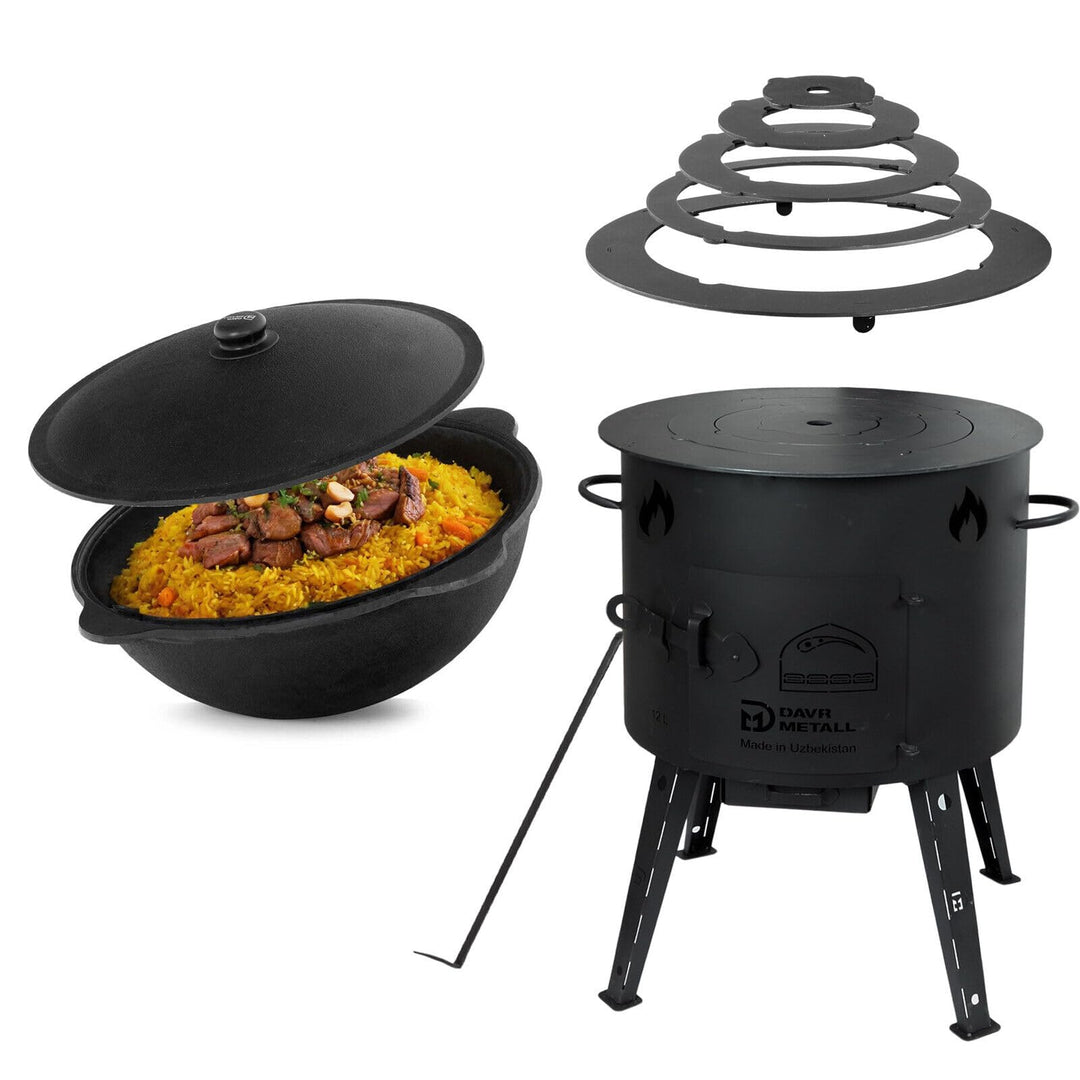 Ø49cm Uchag 2mm stahl Utschak mit Adapter-Ringe 22L Kazan rund Kasan Utschag Feldküche Feuerstelle C