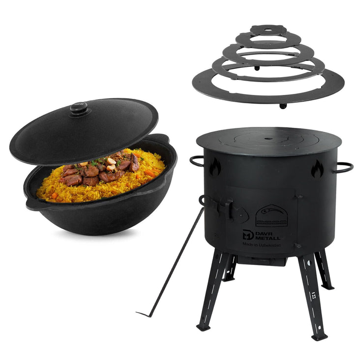Ø49cm Uchag 2mm stahl Utschak mit Adapter-Ringe 22L Kazan rund Kasan Utschag Feldküche Feuerstelle C