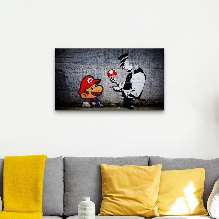 Giallobus - Gemälde - Banksy - - Standardleinwand - 100x60-08 - Super Mario - Bereit zum Aufhängen -