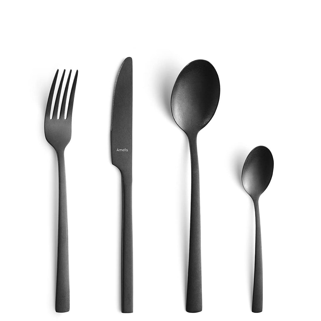 Amefa Besteckset MANILLE 16-teilig | Schwarz | PVD Beschichtung| Edelstahl rostfrei | Besteck Set fü