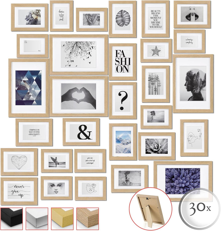 bomoe 30er Bilderrahmen Set Emotion - 10x 10x15cm, 15x 13x18cm, 5x 20x30cm Fotorahmen Collage Bilder