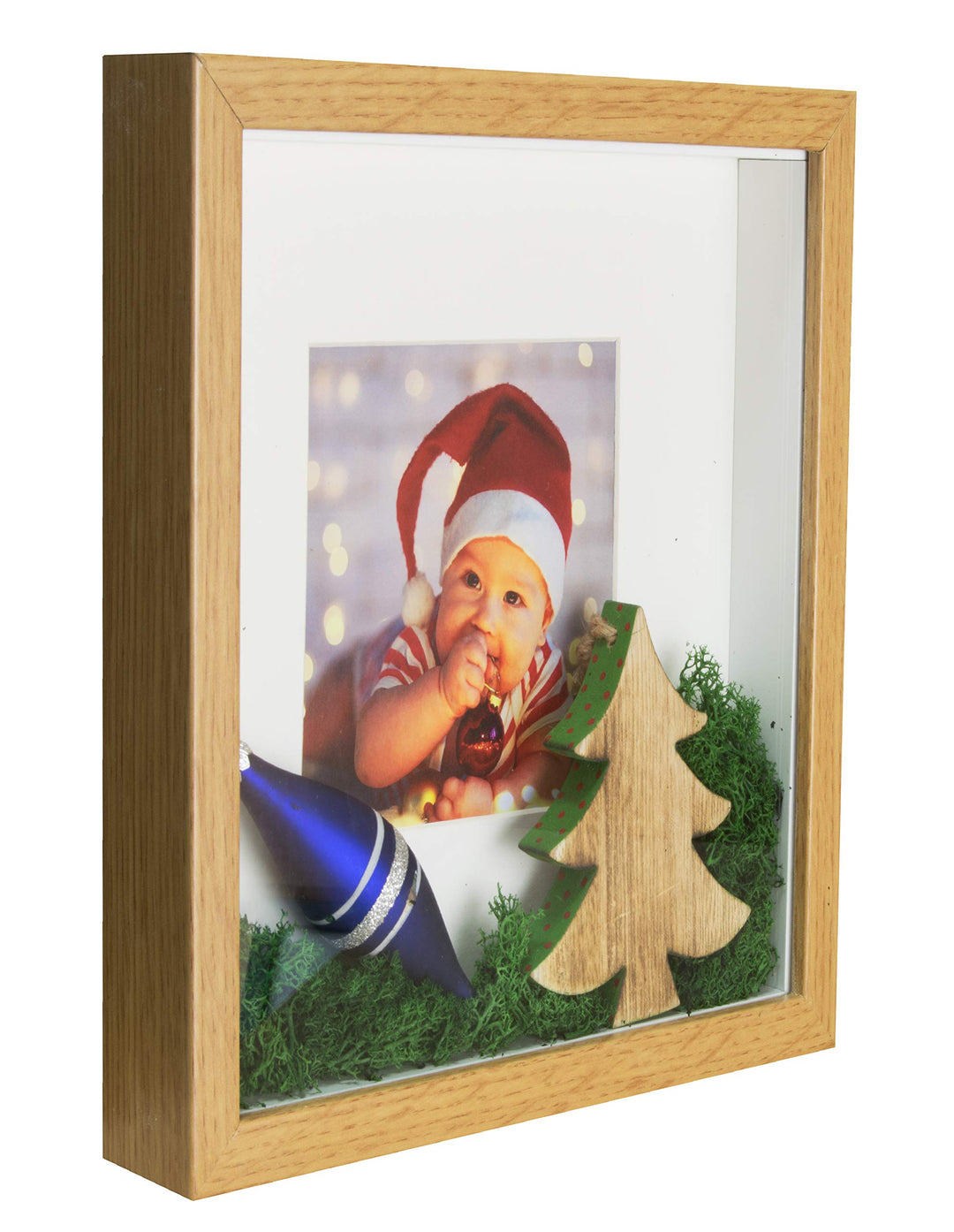 BD ART 28x28 Box 3D Objektrahmen Bilderrahmen mit Passepartout 20x20 cm, Quadratische Eiche zum befü