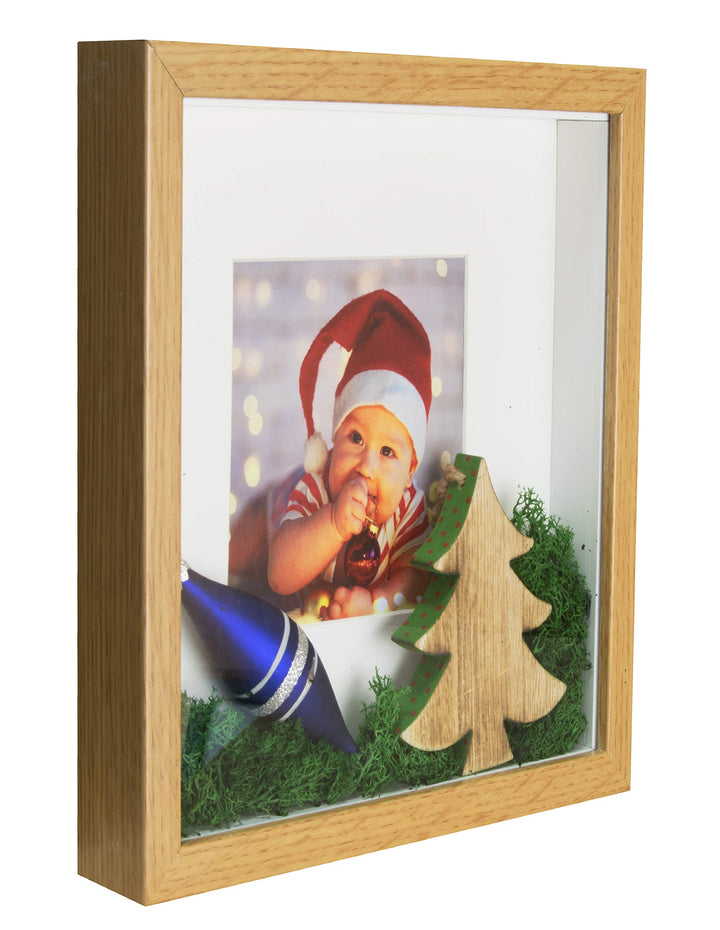 BD ART 28x28 Box 3D Objektrahmen Bilderrahmen mit Passepartout 20x20 cm, Quadratische Eiche zum befü