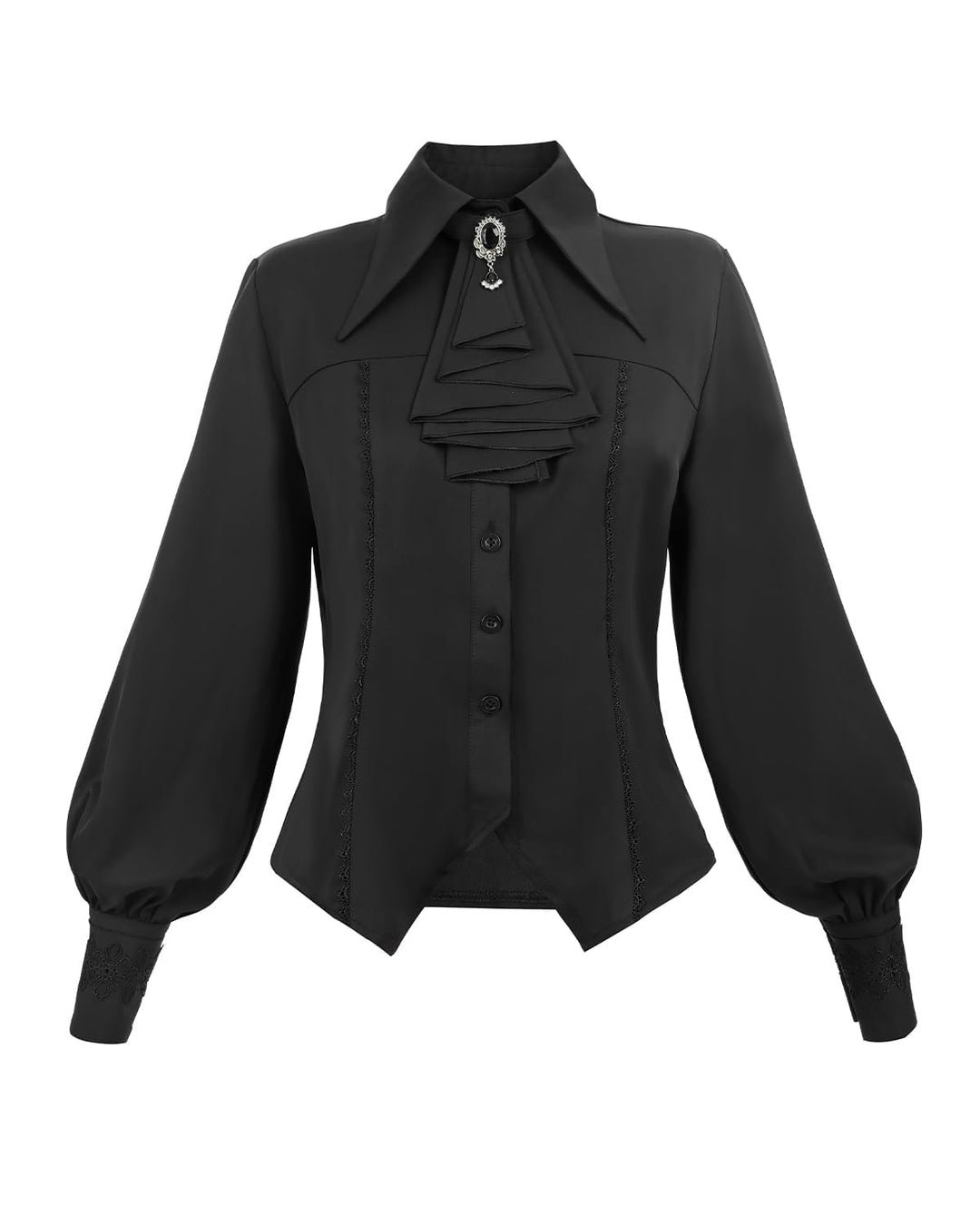 Fiamll Damen Viktorianisch Bluse Vintage Schleifenhemd Stehkragen mit Ruff Langarmshirt Mittelalter