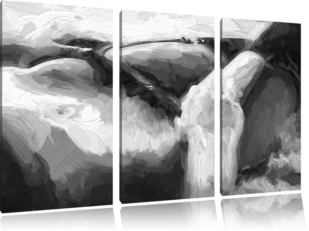 Pixxprint Sexy Frauenkörper mit Dessous Kunst Pinsel Effekt 3-Teiler Leinwandbild 120x80 Bild auf Le