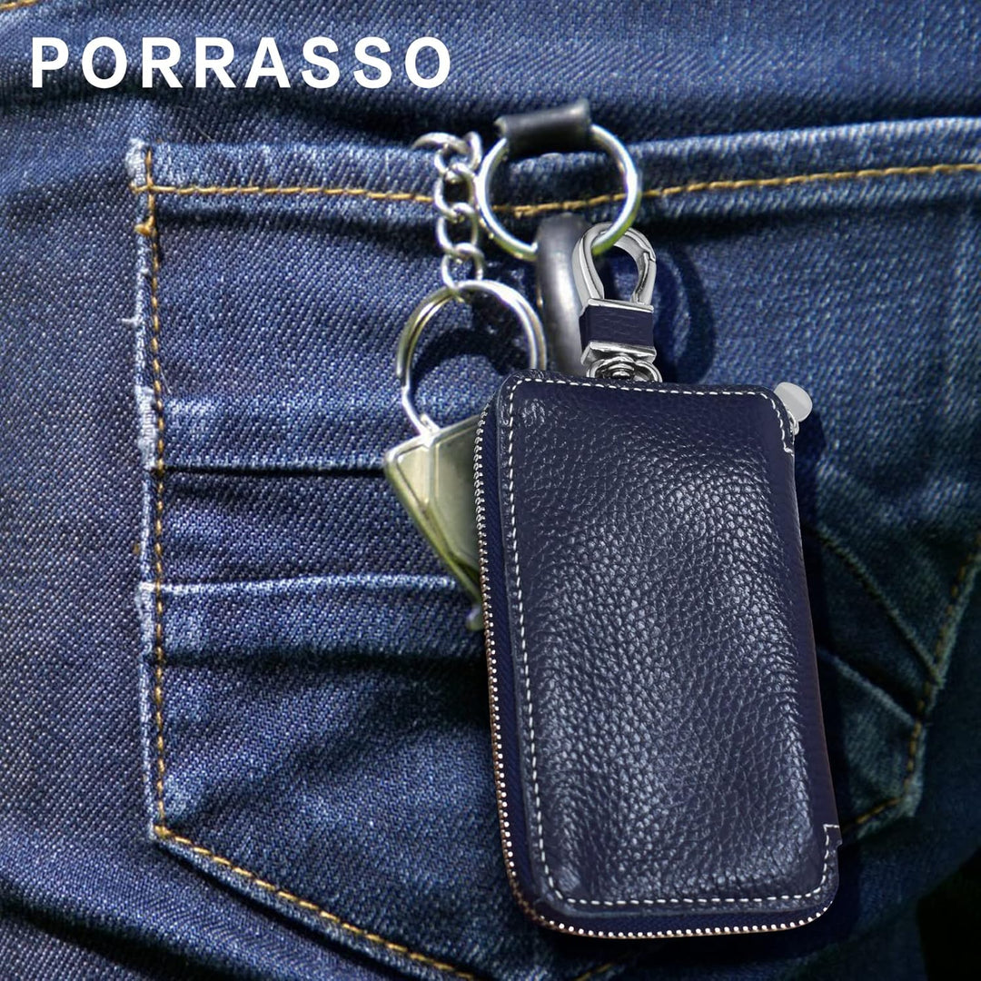 PORRASSO Schlüsseletui Leder Schlüsseltasche Tragbar Schlüsselanhänger Tasche Herren Kartenhalter Sc