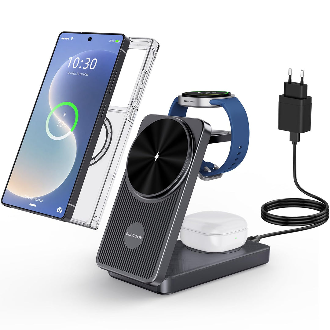 Magnetisch Induktive Ladestation für Samsung Galaxy S26 Ultra, 3 in 1 MagSafe Wireless Charger Faltb