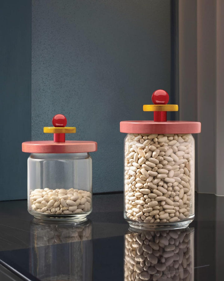 Alessi ES16/75 2 Twergi Küchendose aus Glas mit abgedichtetem Deckel aus Lindenholz, rosa, 100 Value