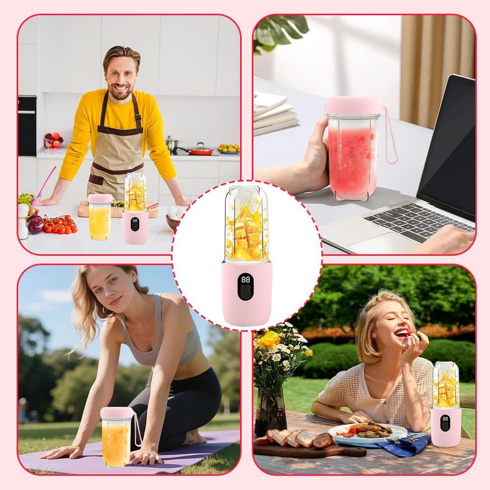 Tragbarer Mixer Smoothie Maker, 500 ml Mixer Smoothie Maker to Go mit Digitalanzeige, 16-Blatt, USB