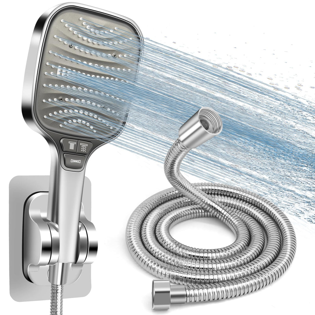 HNOOM Duschkopf Set mit 1,5m Schlauch & Halterung – XXL Hochdruck Regenduschkopf (120mm), 8 Strahlar