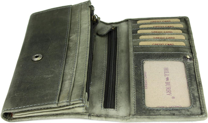 Hochwertige Vintage Leder Damen Geldbörse Portemonnaie langes Portmonee Geldbeutel aus weichem Leder