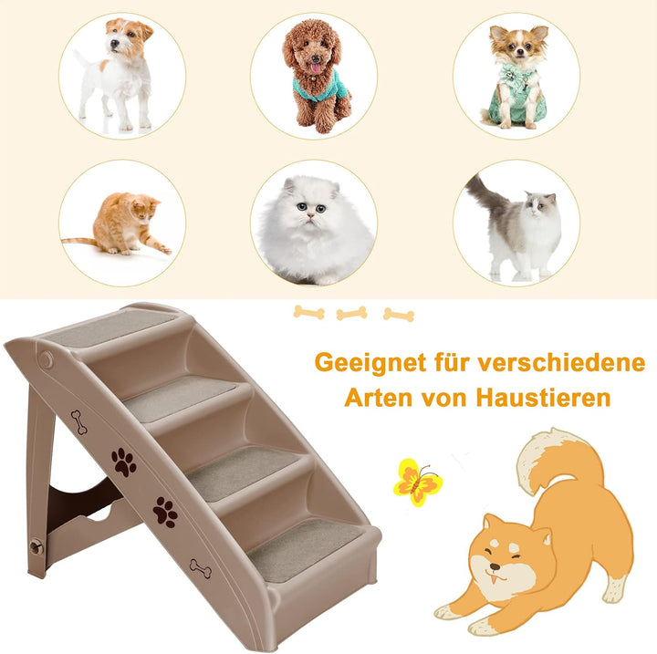 GOPLUS Hundetreppe mit 4 Stufen, Tragbare Tiertreppe aus Kunststoff, Klappbare Treppe für Haustiere,