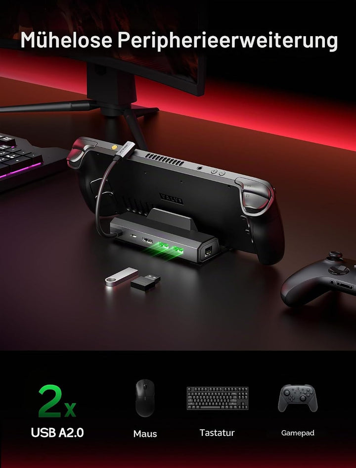JSAUX Docking Station mit 65W Ladegerät, kompatibel mit Steam Deck OLED/ROG Ally X/Legion Go (S), 5-