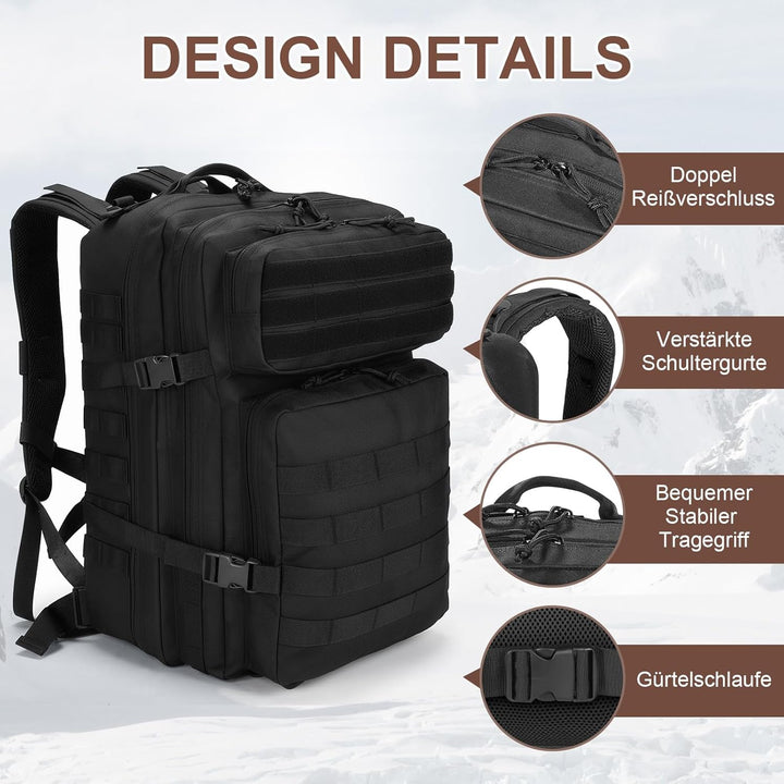 SHANNA Trekkingrucksack, Wanderrucksäcke Militärrucksack 45L Armee Rucksack MOLLE Assault Pack Takti