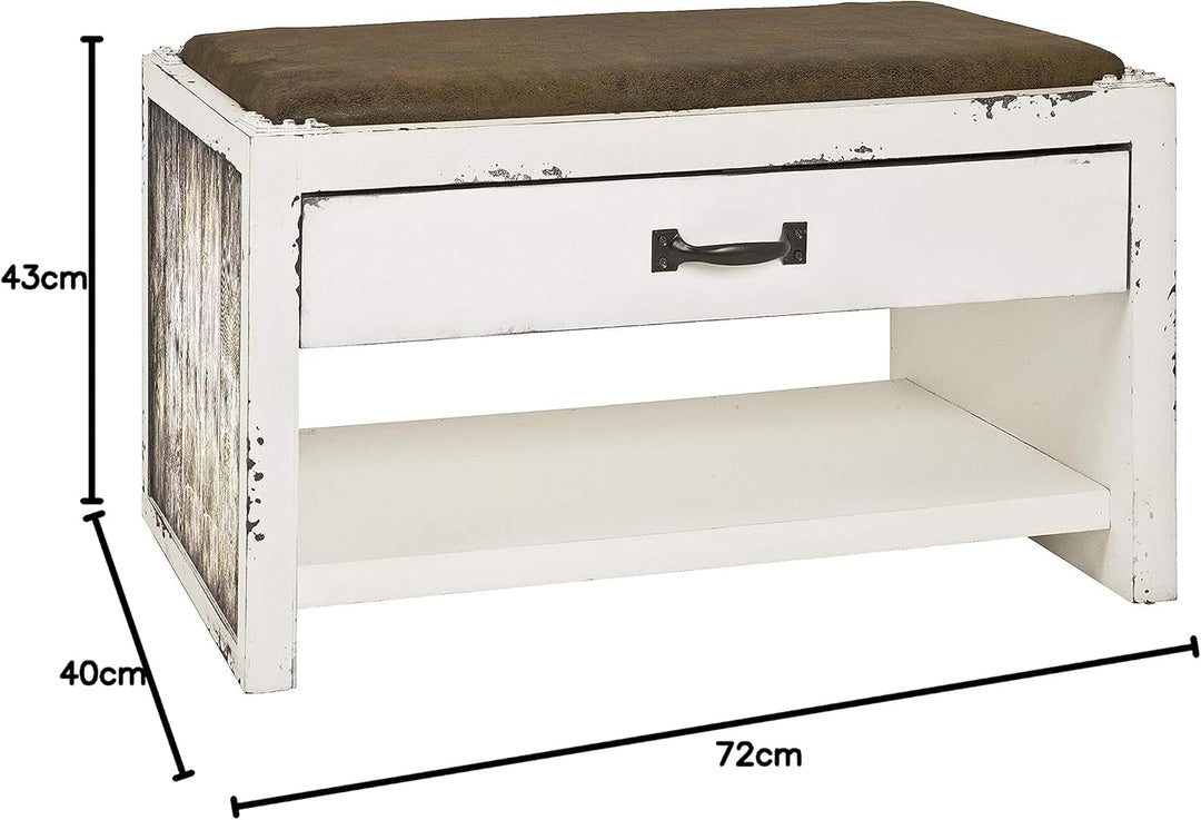 HAKU Möbel Schuhbank, MDF, Motiv-vintage, B 72 x T 40 x H 43 cm Motiv-vintage 72 x 40 x 43, Motiv-vi
