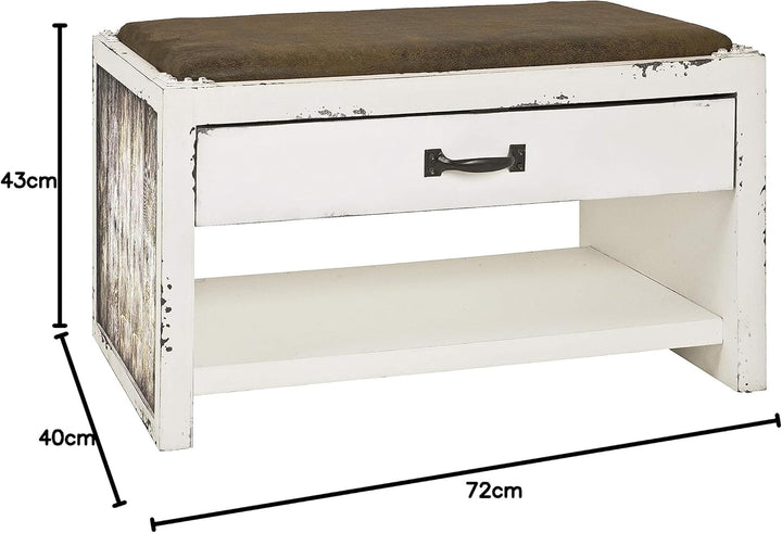 HAKU Möbel Schuhbank, MDF, Motiv-vintage, B 72 x T 40 x H 43 cm Motiv-vintage 72 x 40 x 43, Motiv-vi