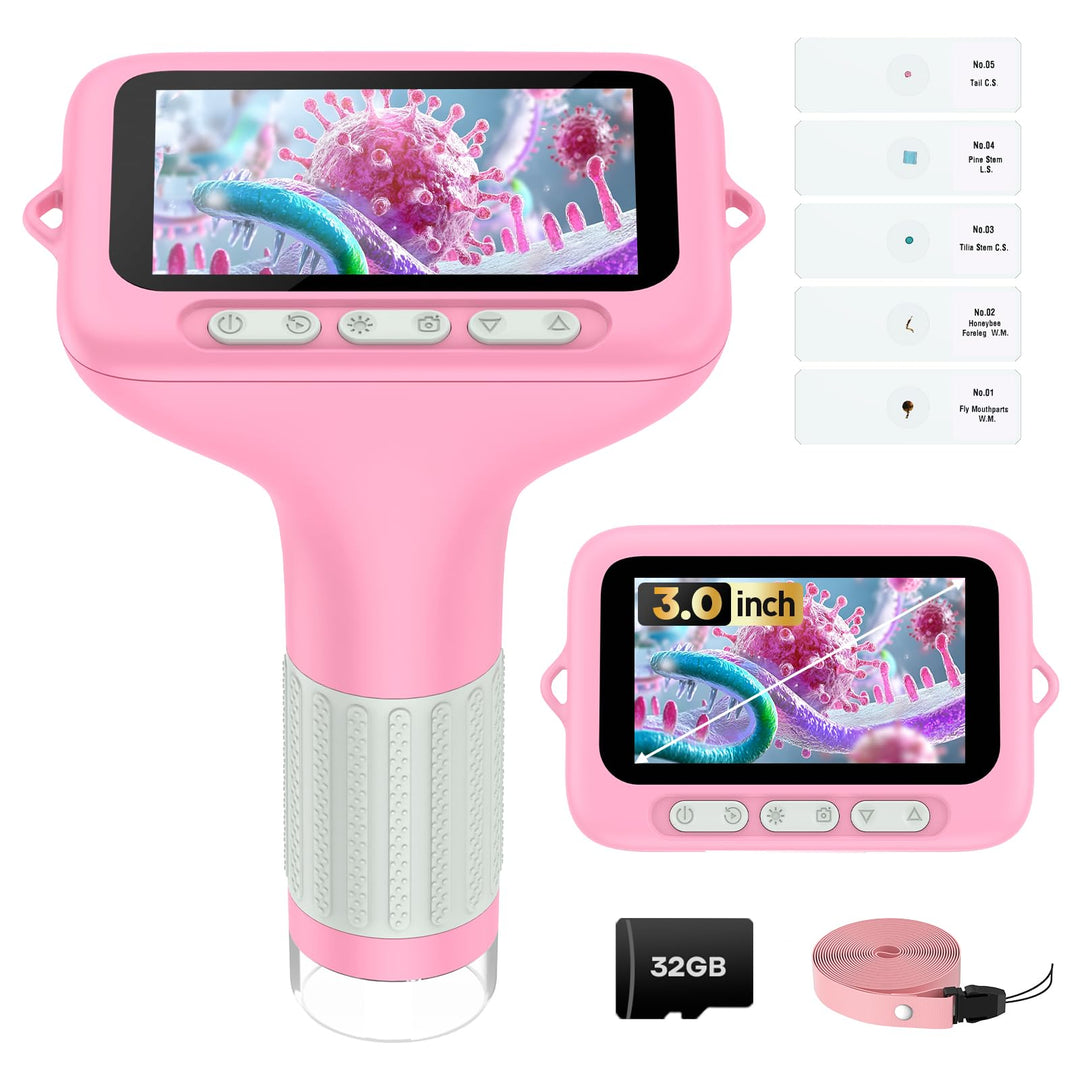 Digitales Mikroskop für Kinder, 7,6 cm (3 Zoll), 1000 x wiederaufladbar, Mini-Taschenlupe, tragbare