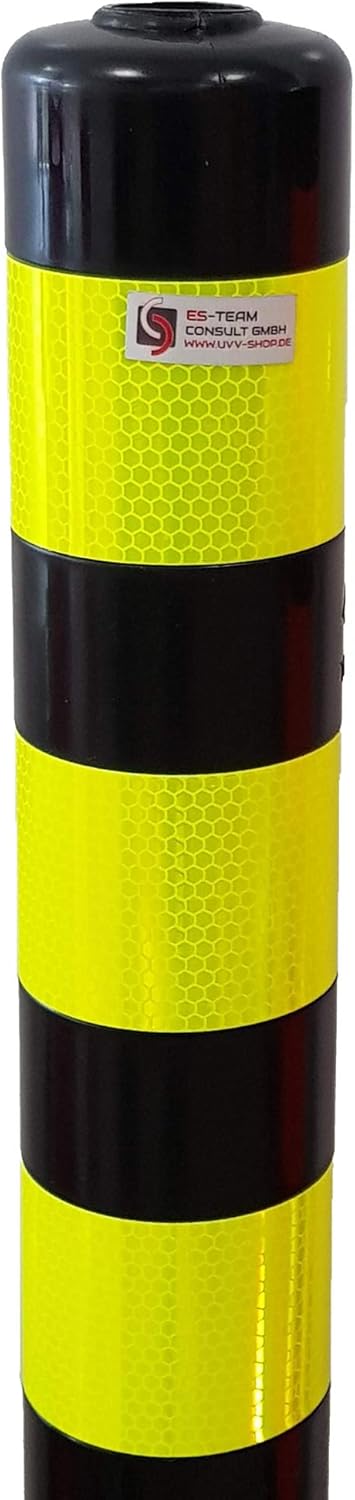 UvV® Reflex Absperrpfosten, Poller 100 cm hoch, flexibel schwarz, reflektierend (1 Stück, Schwarz-Le