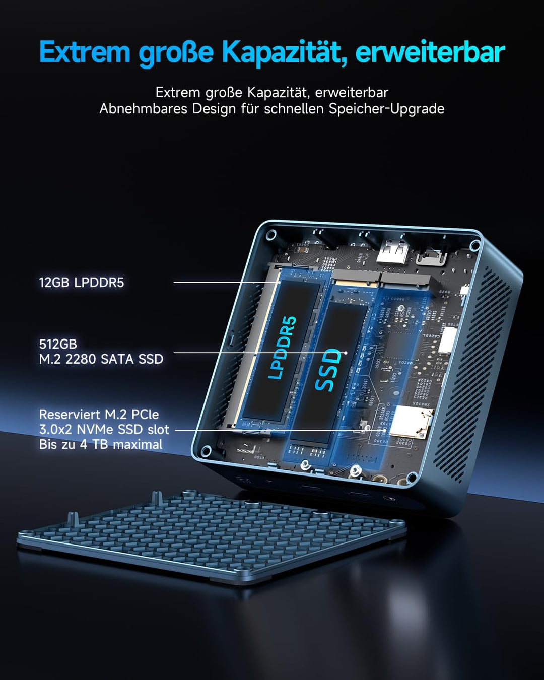 BMAX B4 Plus Mini PC Windows 11 Pro 12GB LPDDR5 512GB M.2 SSD Intel N95(bis zu 3.4Ghz) Micro Desktop