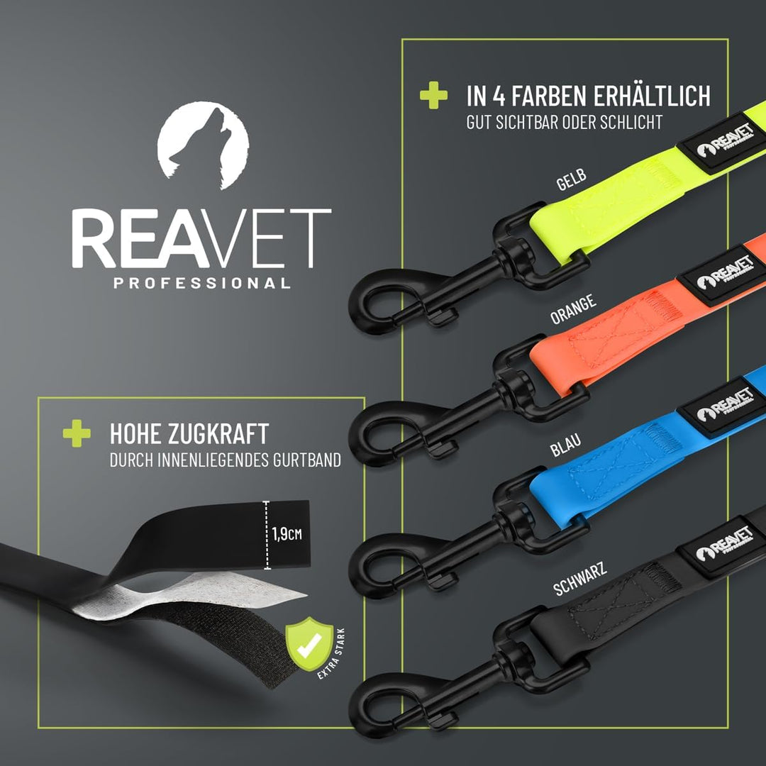 ReaVET Schleppleine für Hunde 10 Meter, Schwarz I Robuste & wasserfeste Hundeleine lang I Übungslein