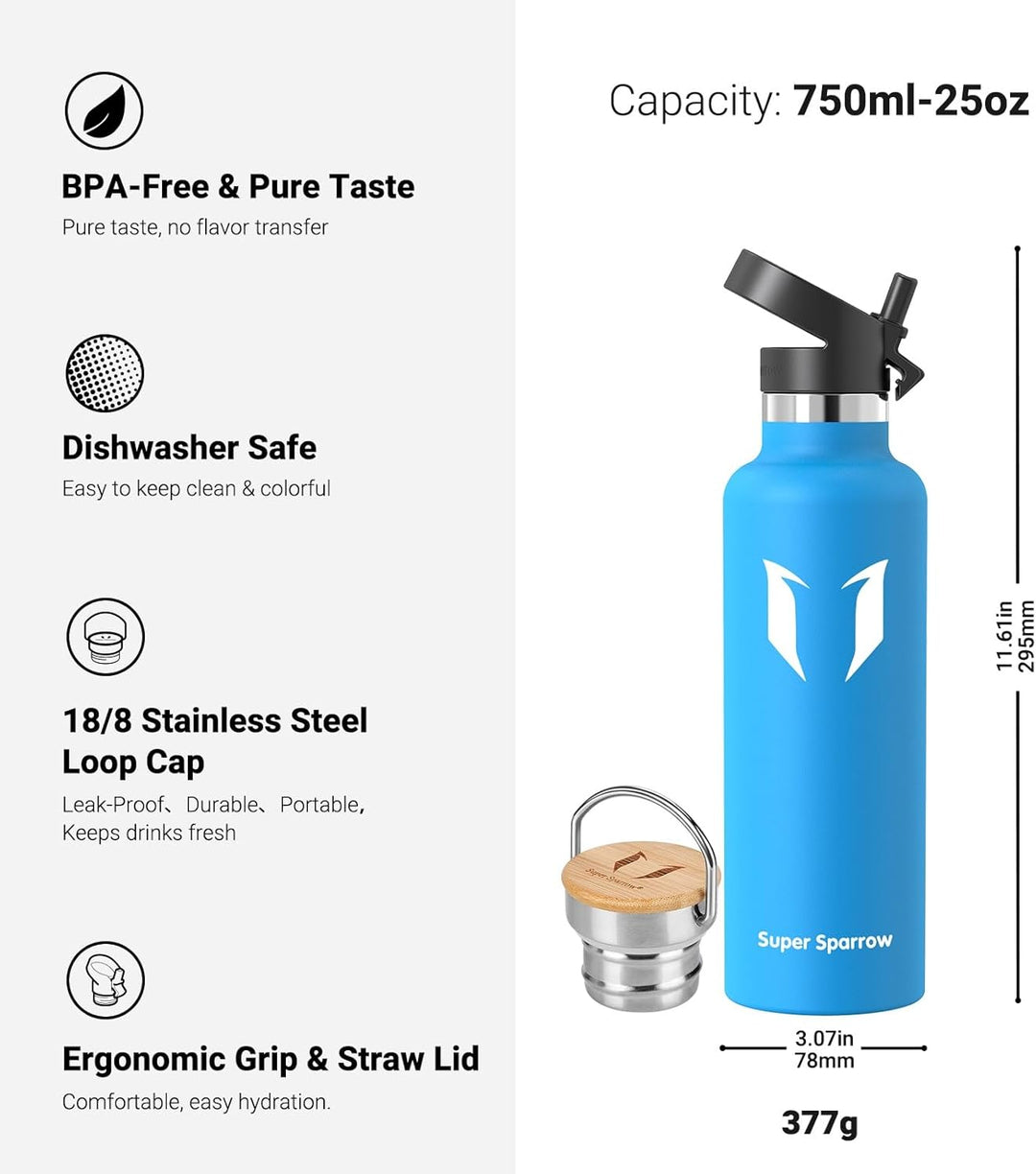 Super Sparrow Trinkflasche Edelstahl - 350ml, 500ml, 620ml, 750ml, 1L - Auslaufsicher Thermoskanne,