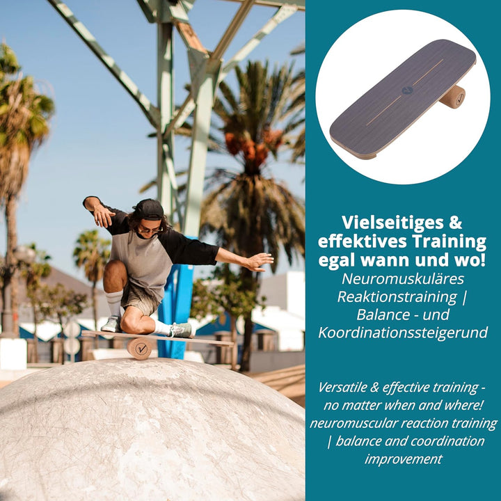 Balance Board aus Holz in – mit abgerundeten Ecken – inkl. Rolle für Neuromuscular Response Training