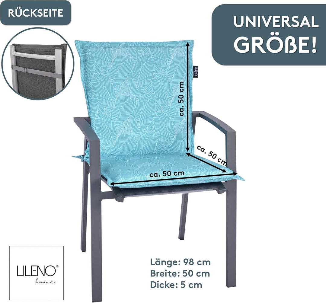 LILENO HOME Gartenstuhl Auflagen als [2er Set - Niedriglehner] in Blätter Aqua - Bequeme Liegen als