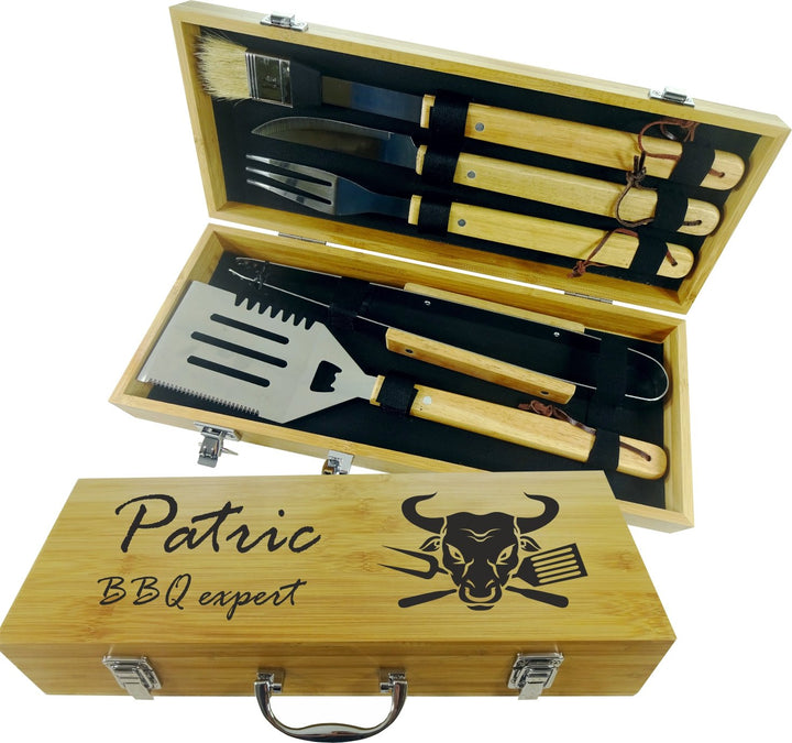 Personalisierte Grill Set | 5 Stück Grillbesteck Werkzeug Set | BBQ Grill-Tools | Set Barbecue-Utens