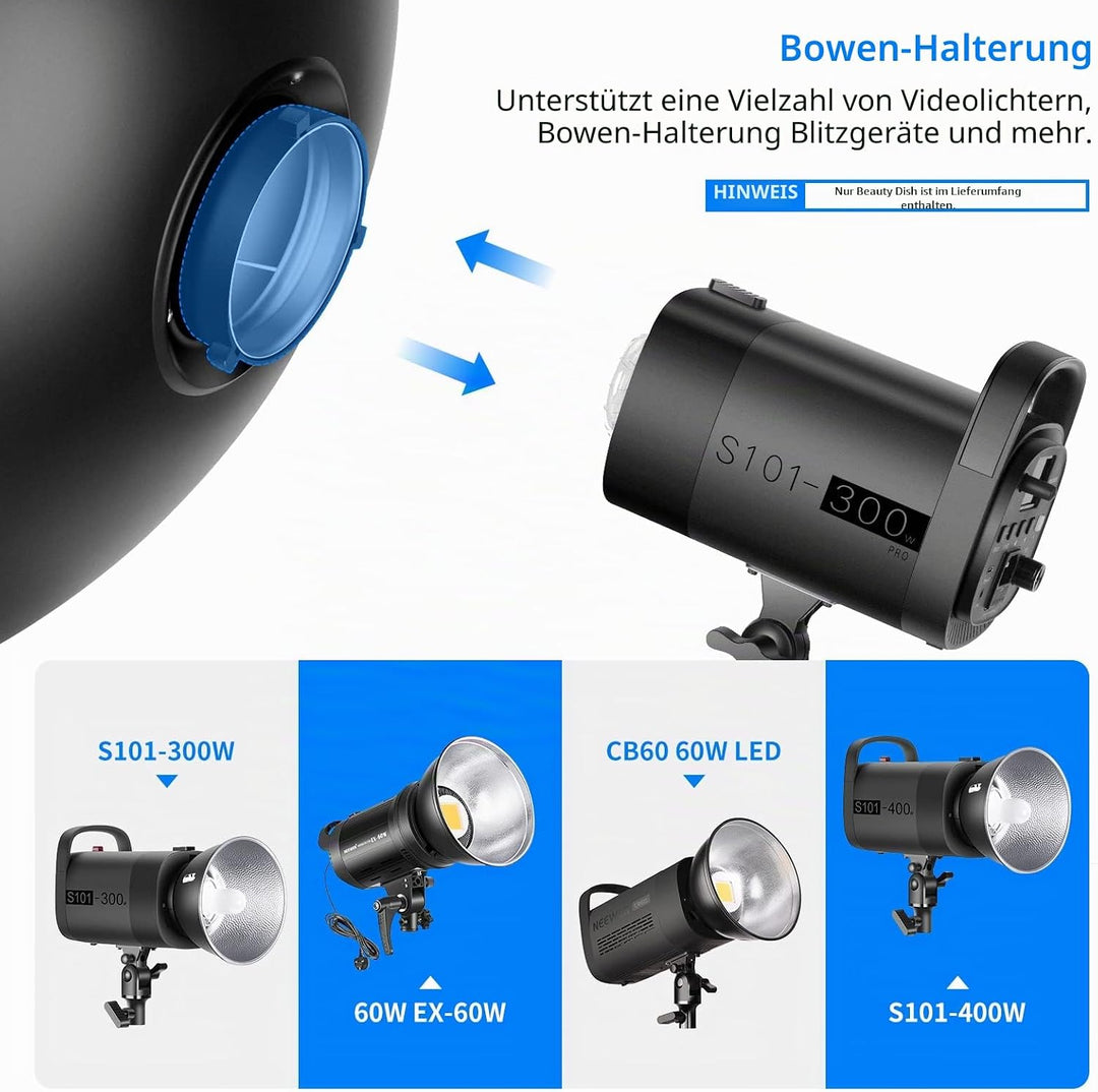 NEEWER 16"/41cm Aluminium Standard Reflektor Beauty Dish mit weissem Diffusor Socke kompatibel mit B