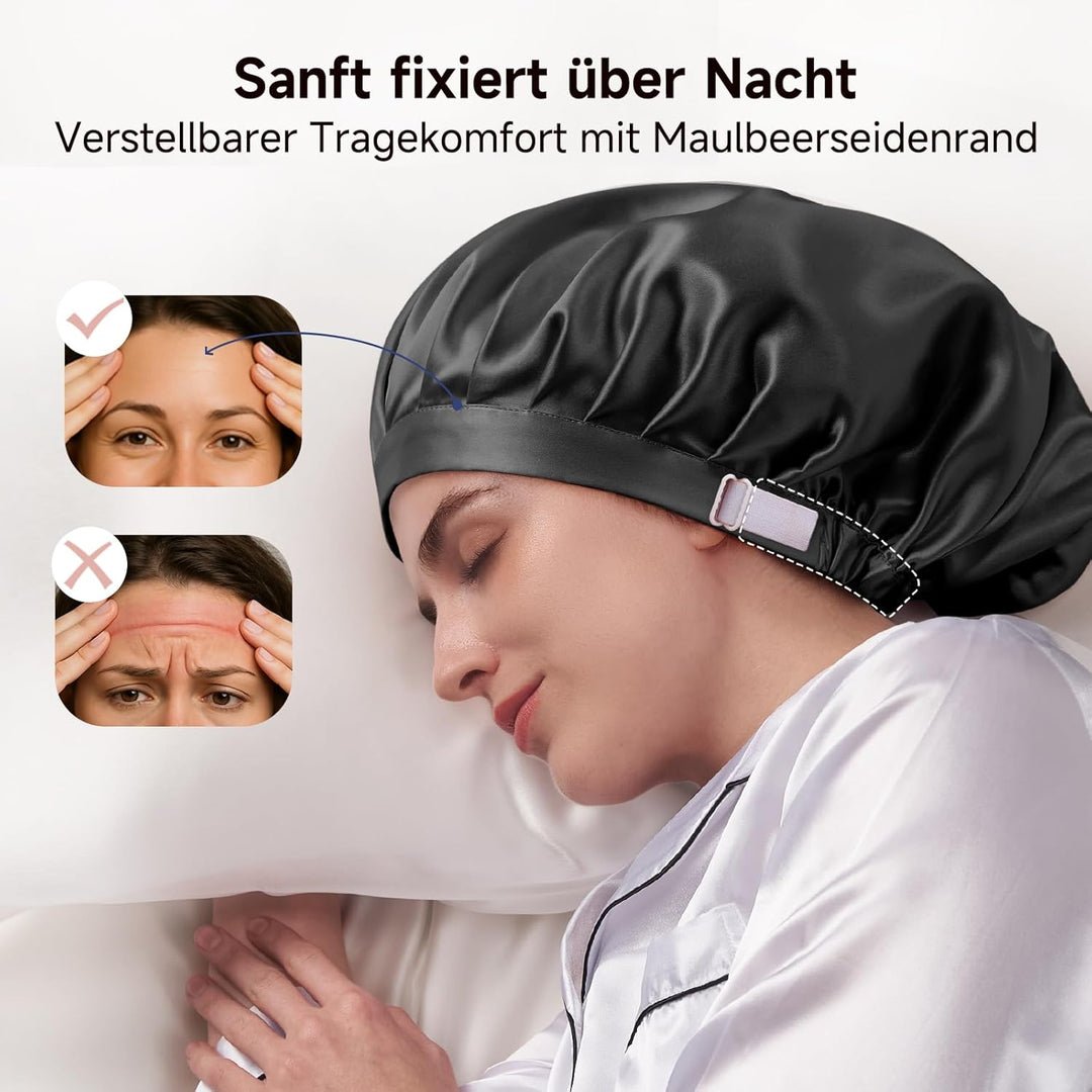 Kaome 22 Momme 100% Maulbeerseide Schlafmütze Verstellbar, 6A Doppelseitige Nachtmütze aus Seide, Fü