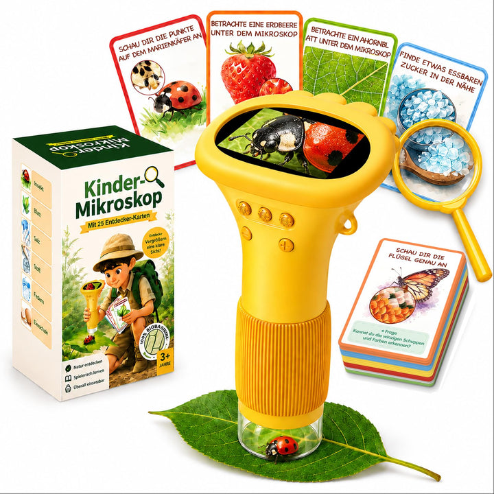 GeschenPark Digitales Mikroskop für Kinder mit 25 Entdeckerkarten, 1000X Vergrösserung, 2-Zoll-1080P