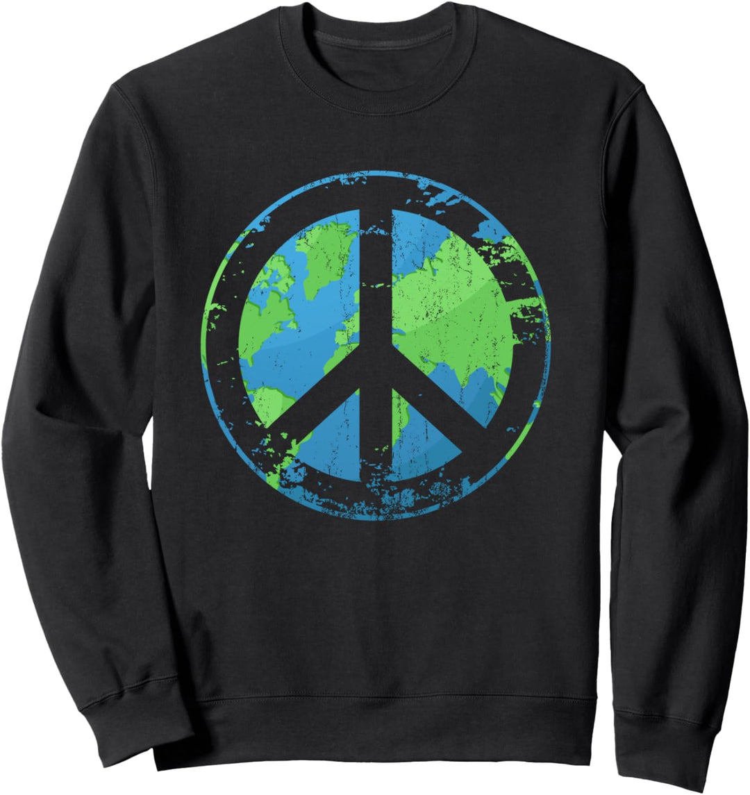 Distressed Peace On Earth Retro 60er 70er Jahre Boho-Print Sweatshirt
