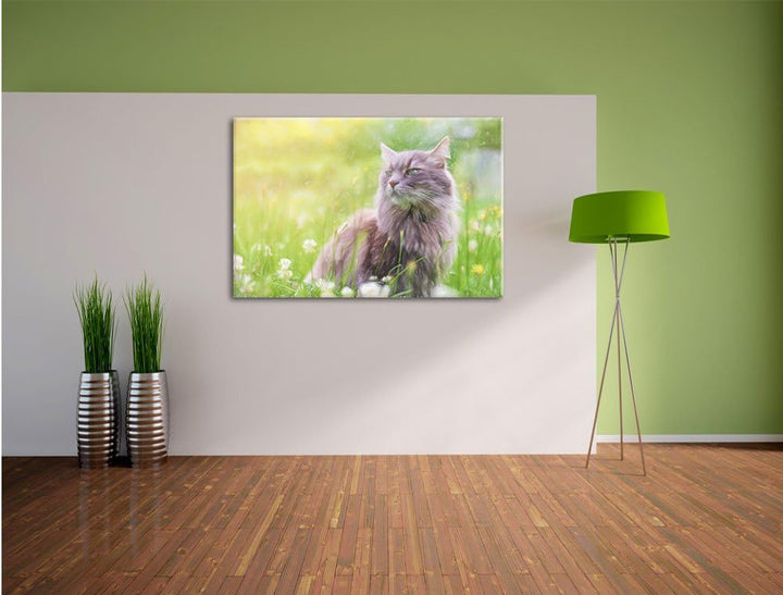 Pixxprint Katze in der Wildnis / 100x70cm Leinwandbild bespannt auf Holzrahmen/Wandbild Kunstdruck D
