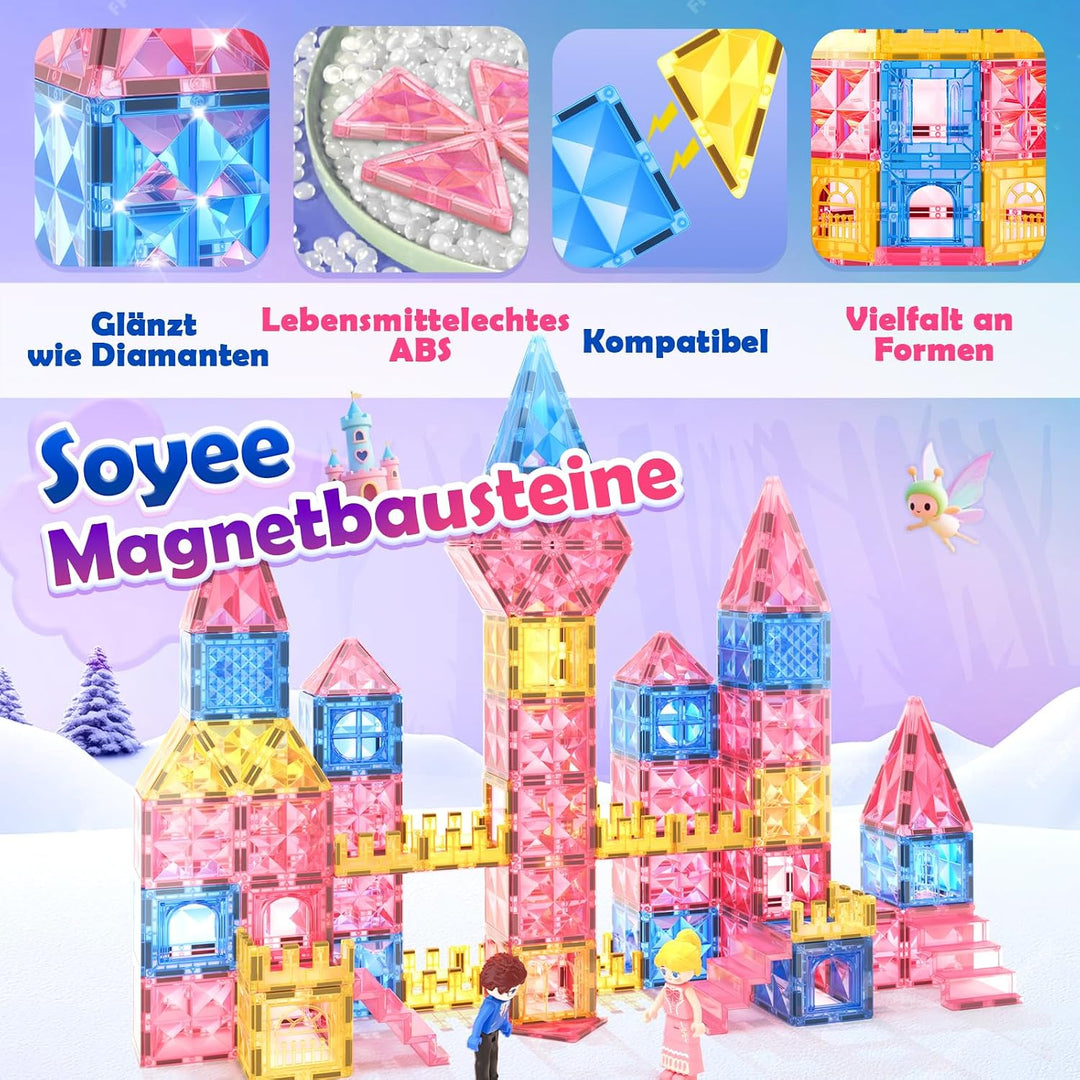 Soyee Magnetische Bausteine 58 Teile Montessori Spielzeug ab 3 4 5 6 7 Jahre Magnetbausteine Geschen