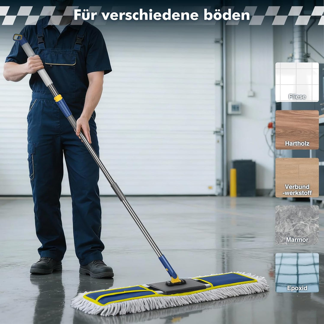 Bodenwischer, 90cm Breit Wischmopp, Gross Wischer mit 2 Mikrofaser Pads und 1 Baumwolle Pad, Profess
