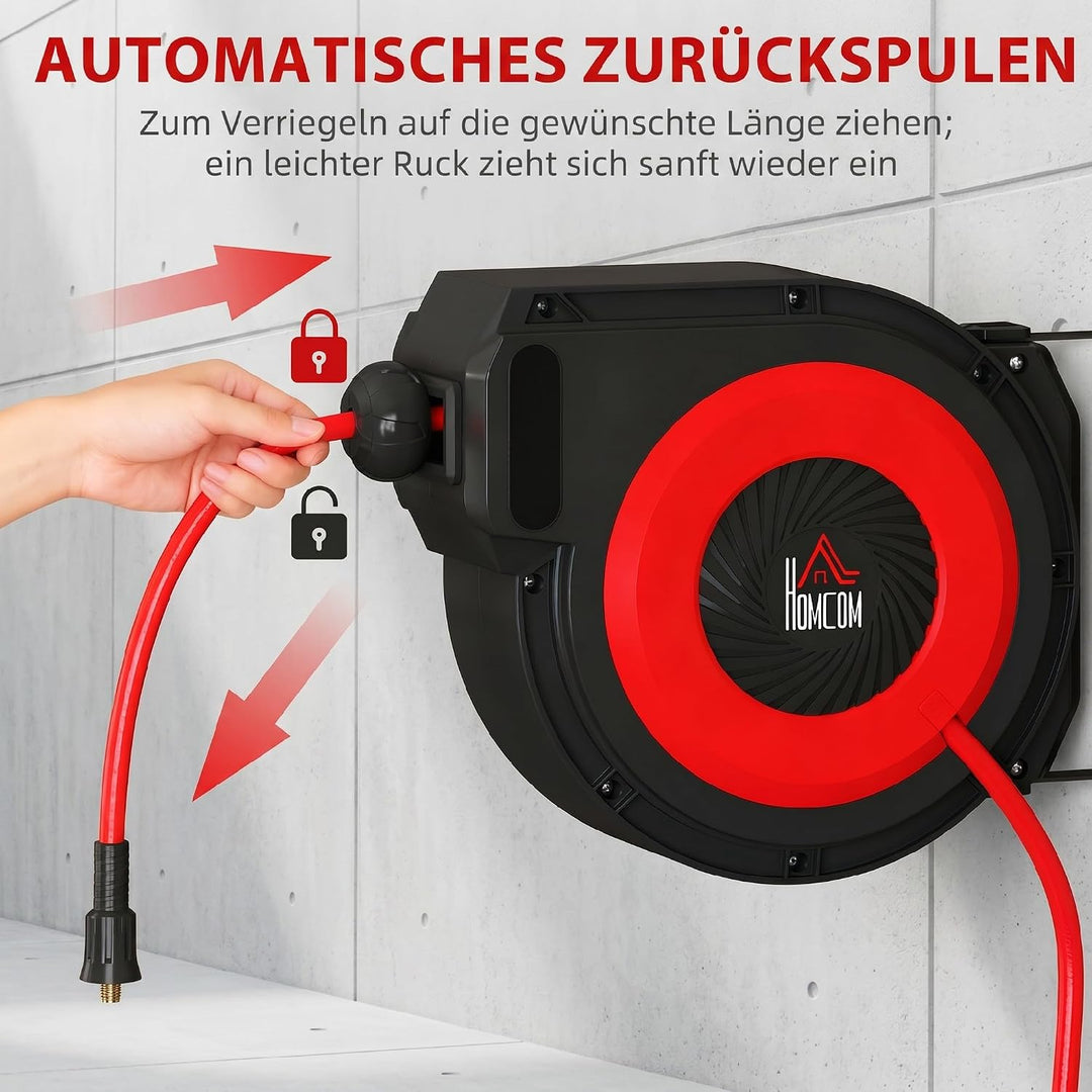 HOMCOM Automatik Druckluftschlauchtrommel 15m+1,5m Druckluftschlauch