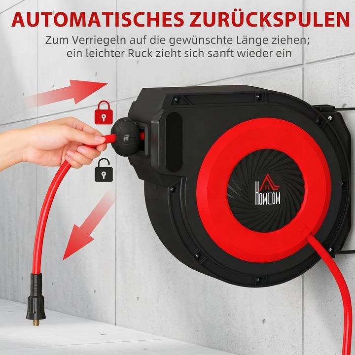 HOMCOM Automatik Druckluftschlauchtrommel 15m+1,5m Druckluftschlauch