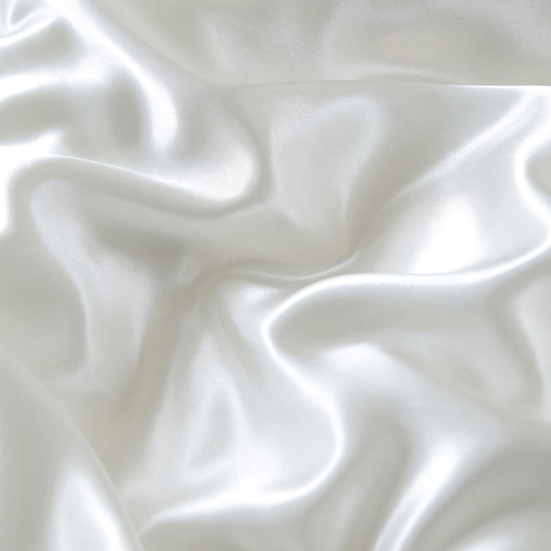 Freyamy Satin Bettwäsche 155x220 cm Glatt Luxus Seide Glanzsatin Bettwäsche Set Weiss Einfarbig Rüsc