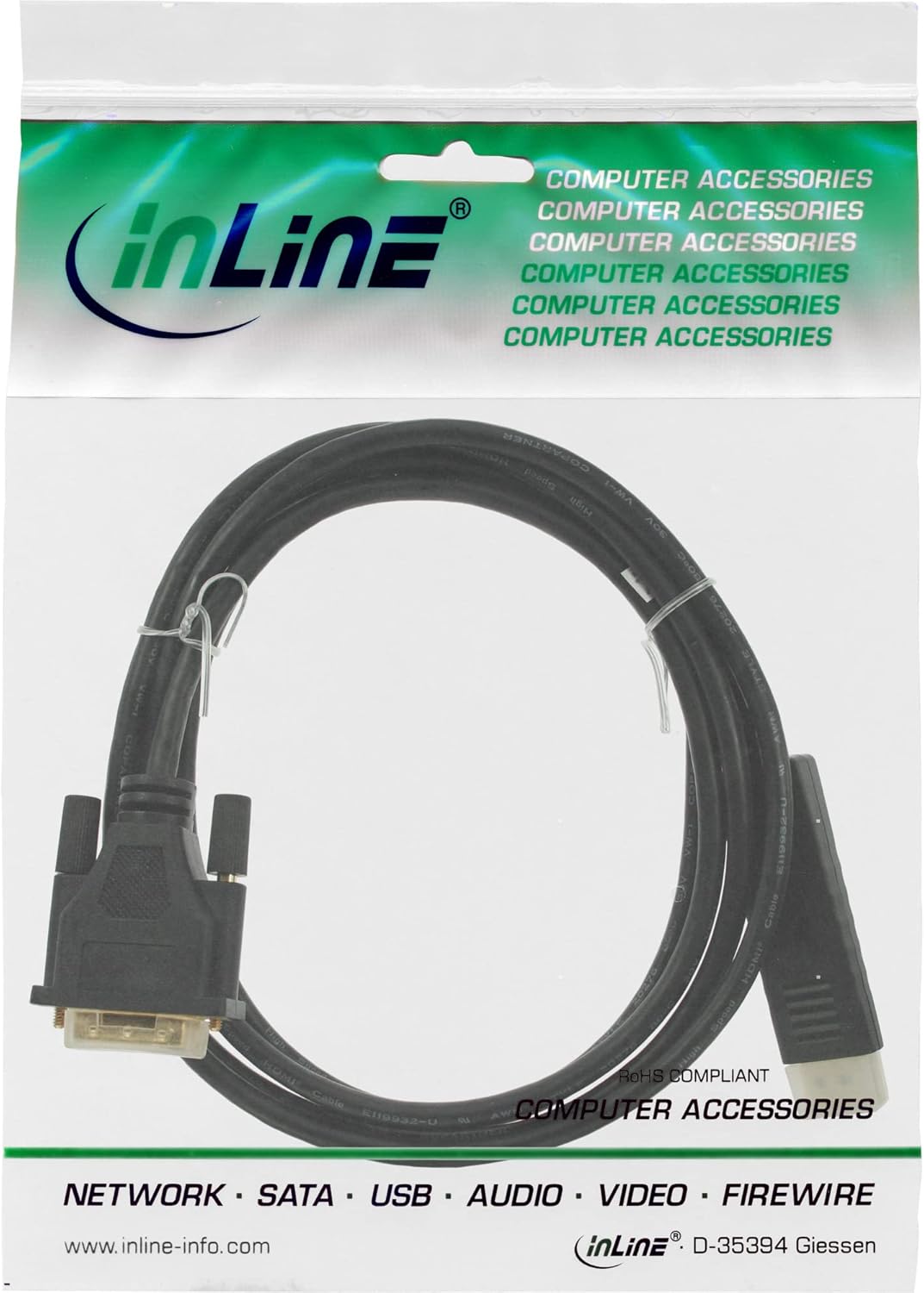 InLine DisplayPort zu DVI Konverter Kabel, schwarz, 3m