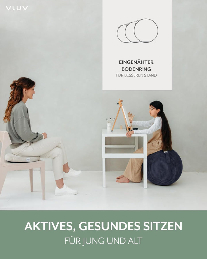 VLUV® BOL VLIP Sitzball Büro Ergonomisch [Atmungsaktiv mit Tragegriff und Wegrollschutz] Waschbarer