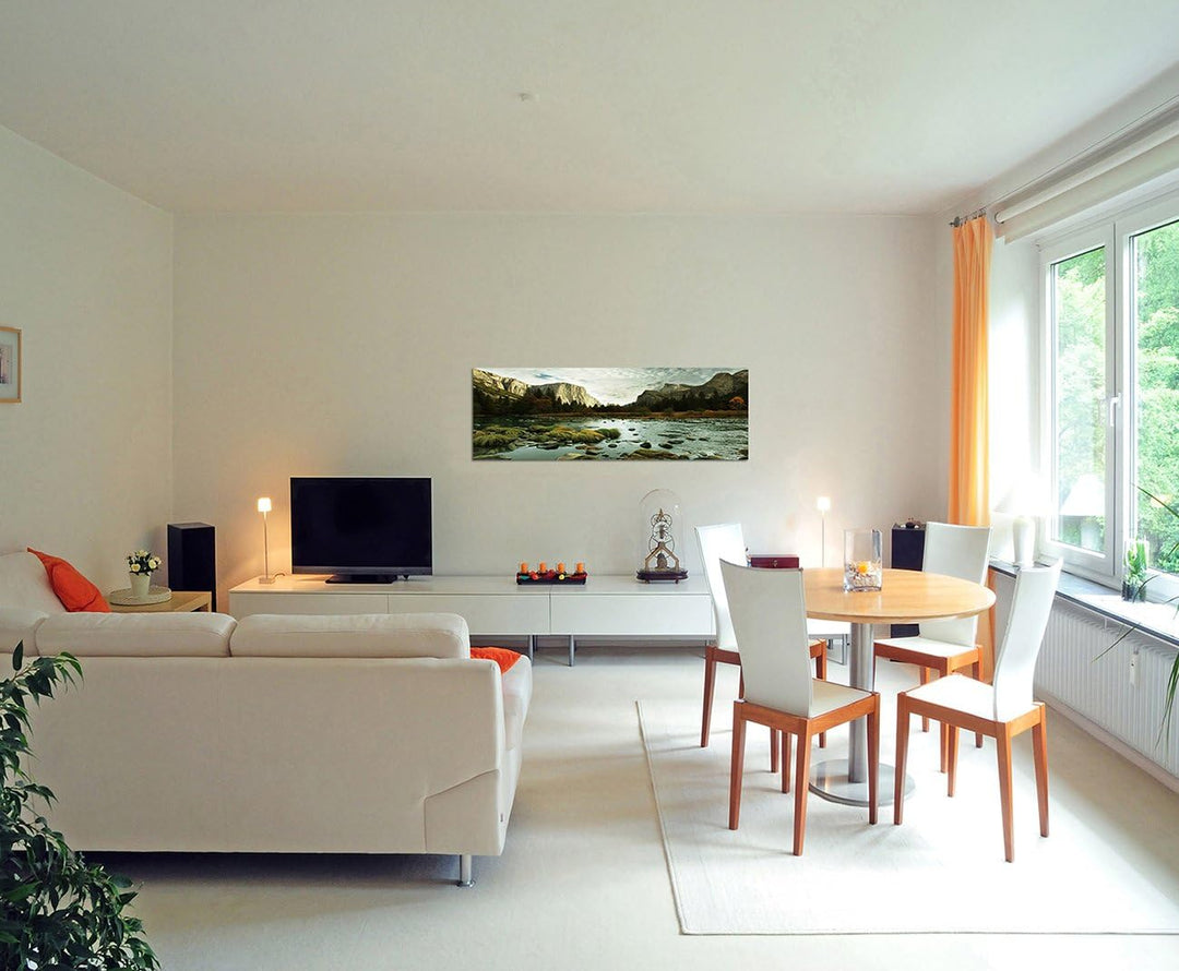 Paul Sinus Art Panoramabild auf Leinwand und Keilrahmen 150x50cm Yosemite Berge See Landschaft Natur